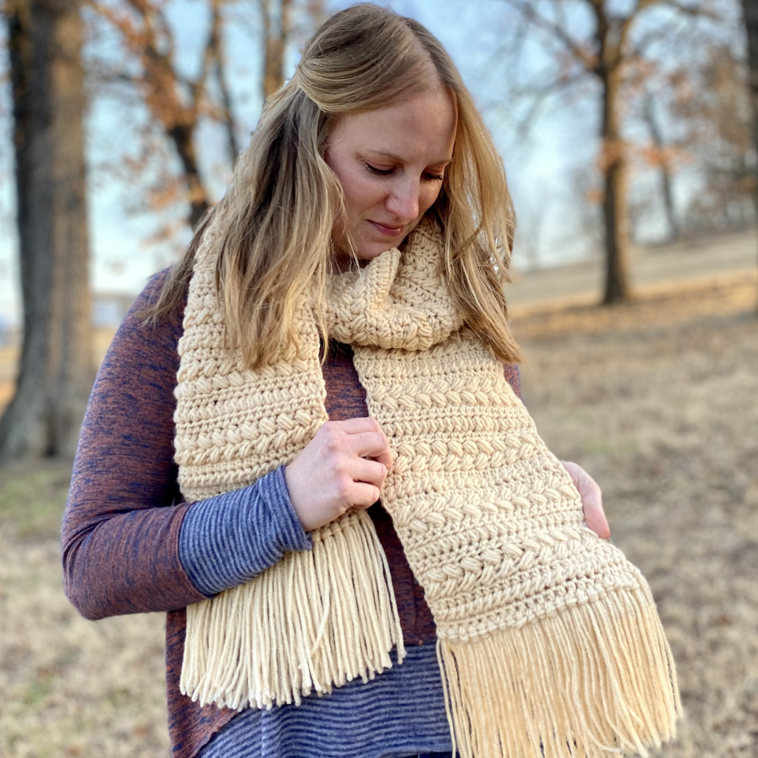 brioche bun crochet scarf