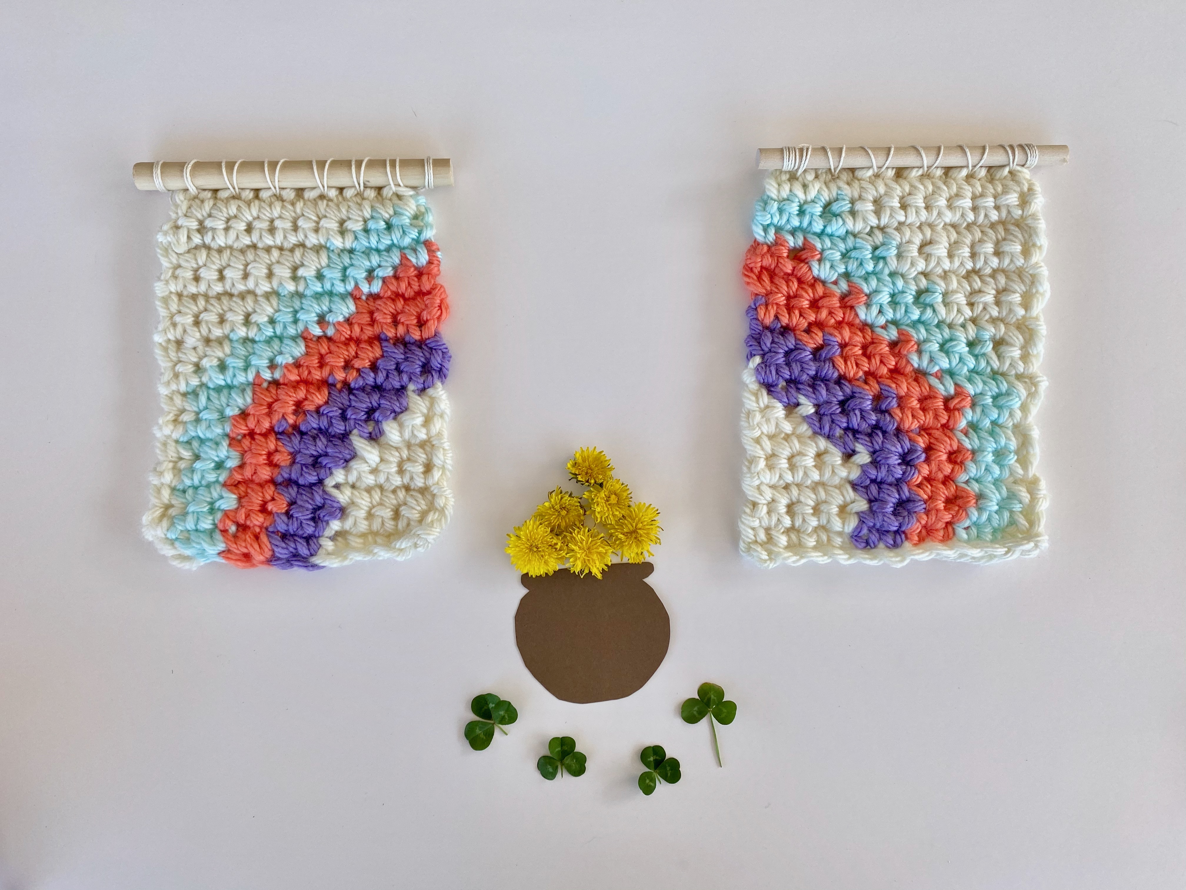 crochet rainbow wall hangings