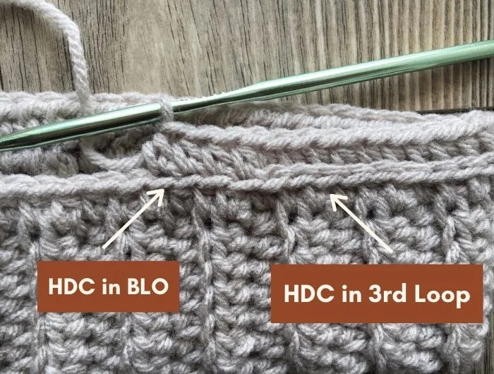 This is the difference between the half double crochet when placed in the back loop only versus the 3rd loop of the stitch.